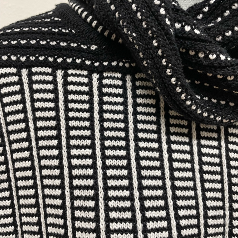 Calvin Klein Striped Black and White Turtleneck Cowl Sweater - Picture 2 of 5